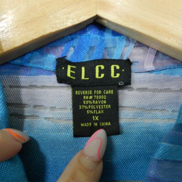 Erin London ELCC Sheer Burnout Striped Blouse Plus Size 1X Blue Multicolor Top - Picture 8 of 16